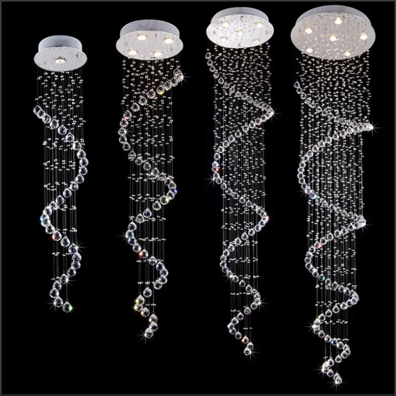 

Modern Spiral Crystal Ceiling Light Fixture Long Crystal Stair Lamp Flush Mounted Crystal Light Fitting for staircase villa