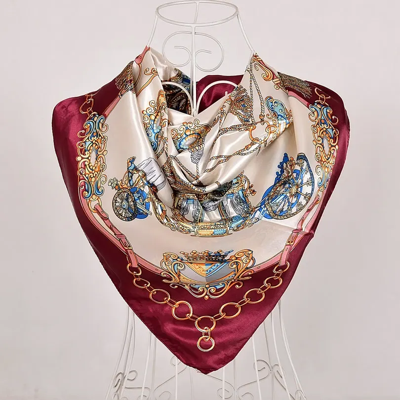 [BYSIFA] Китайский шелковый шарф, шаль для женщин,, зима, пион, цепь, дизайн, большие квадратные шарфы, палантины, весна-осень, головные шарфы - Цвет: wine red 562