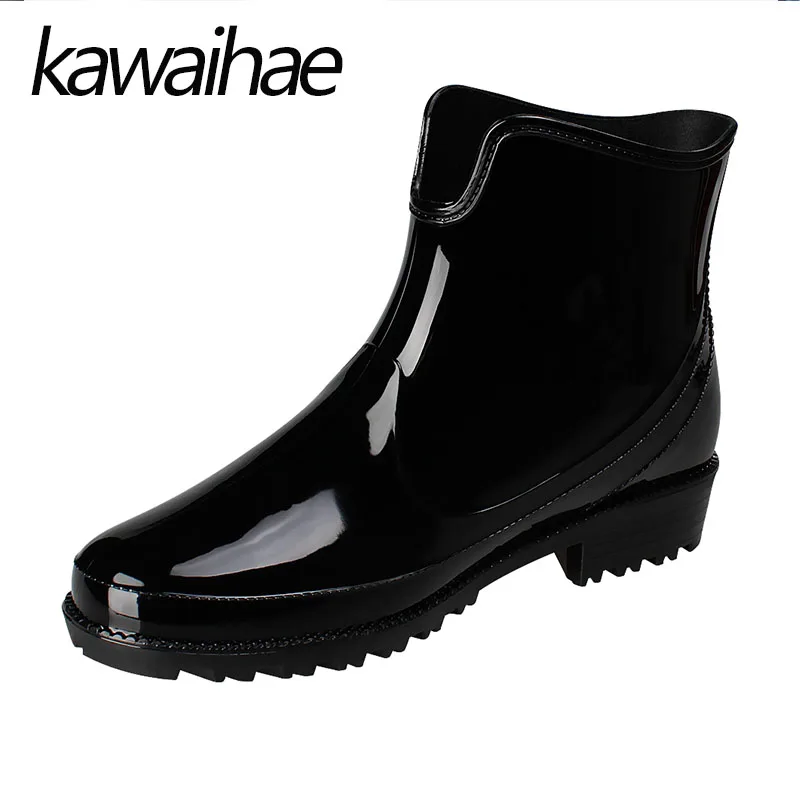 Round Toe Rubber Shoes Rain Shoes Female Waterproof Rain Boots Women Boots Kawaihae Brand
