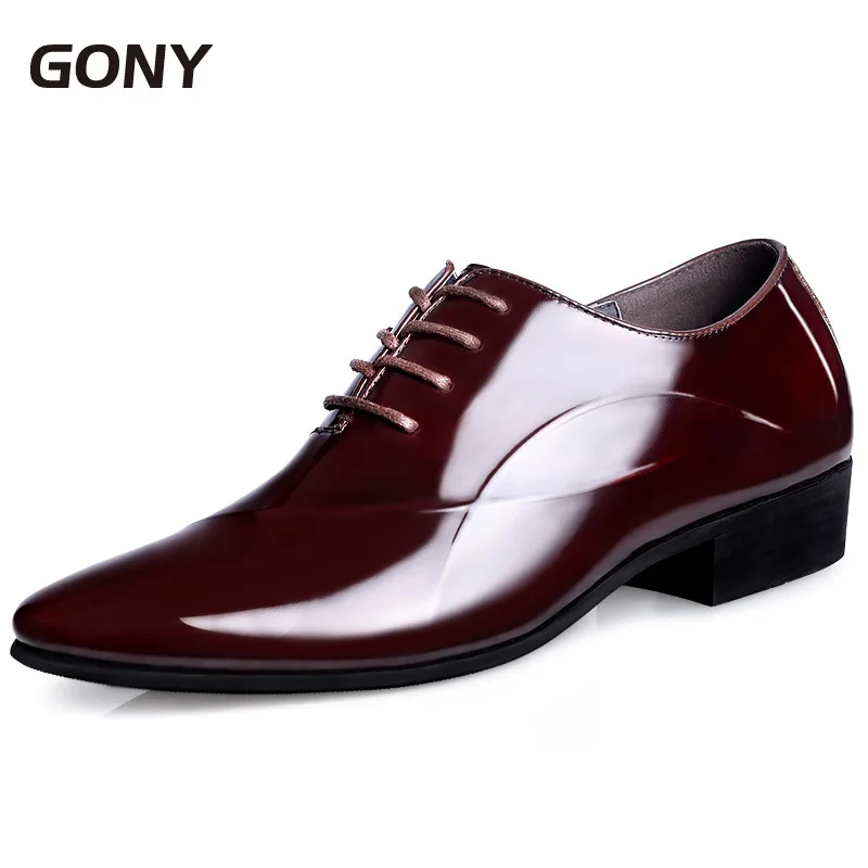 

Classic Black Patent Leather Heightening Increasing Elevator Oxford Shoes Increase Men Height 8CM Invisibly