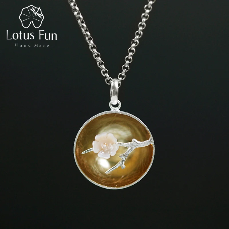 

Lotus Fun Real 925 Sterling Silver Natural Shell Handmade Fine Jewelry The Aroma of Wintersweet Pendant without Necklace Women