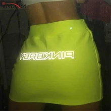 InstaHot Светоотражающая юбка с принтом букв с высокой талией Сексуальная облегающая Летняя мода Мини Юбки спортивные PINKBABY карандаш