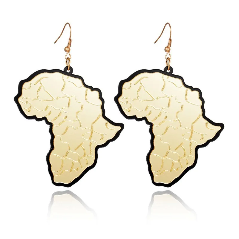 Модные африканские карты серьги золотистого цвета Акриловые персонализированные креативные Эффектные серьги-капли для женщин Путешествия Ювелирные изделия Подарки