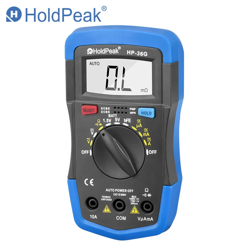 

HoldPeak HP-36G Mini Digital Multimeter Auto Range Meter Voltage Tester Current Resistance Handle Tester LCD AC DC Repair Tool