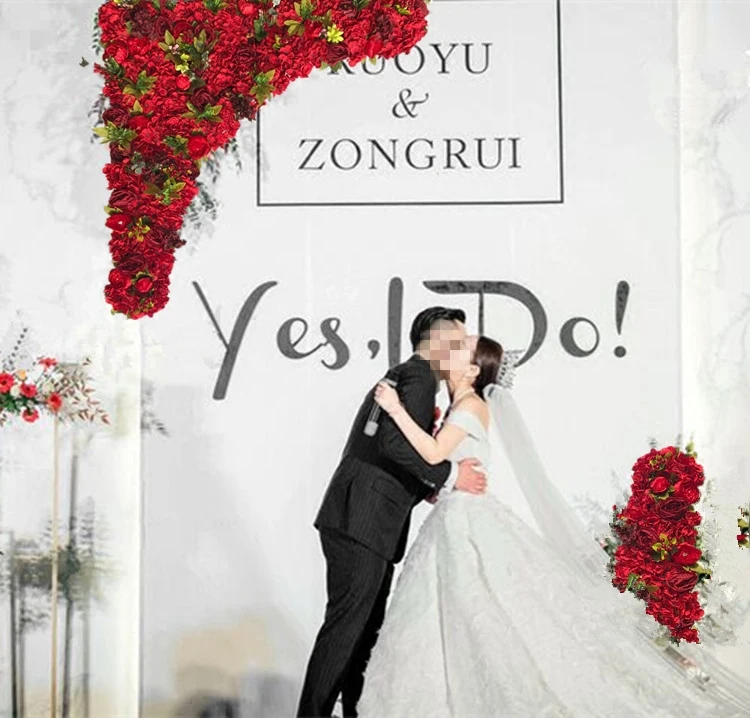 

1.2m x 1.2m Red Rose Wedding Flower Wall Artifical Silk Flower Backdrop Wedding Props 2 pcs/lot