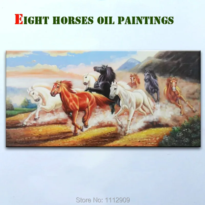 Hand Painted Eight Horses Oil Painting On Canvas High Quality Wall Art