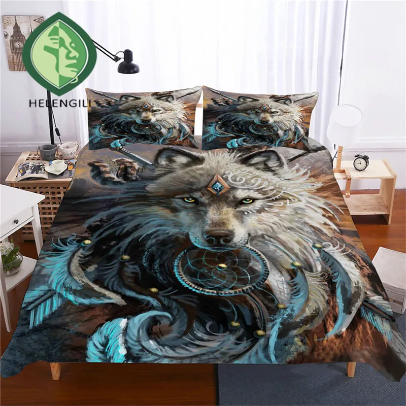 

HELENGILI 3D Bedding Set Wolf Print Duvet Cover Set Lifelike Bedclothes with Pillowcase Bed Set Home Textiles #L-14