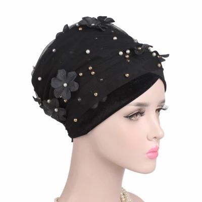 RUNMEIFA Дизайн мусульманский Skullies& Beanies бархатный шарф шапка для женщин роскошный бренд цветок жемчуг головной платок африканская оберточная шапка - Цвет: E