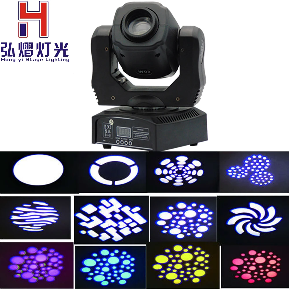

(1 pieces/lot) 60W LED Spot Moving Head LED gobo light dmx stage effect lights 60W disco dj lighting party holiday lights