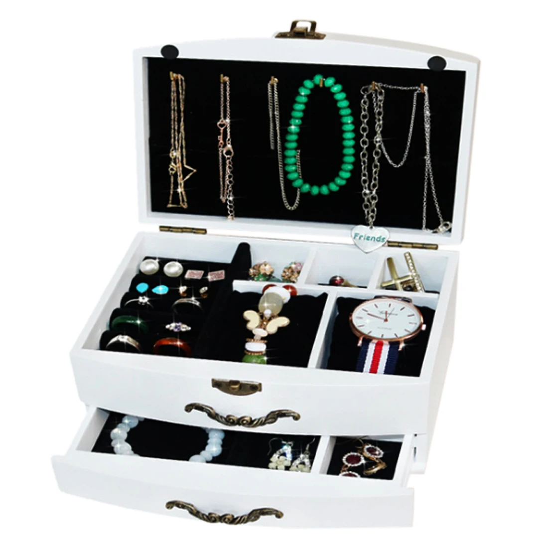 

HIPSTEEN Wooden Jewelry Box Retro Storage Case Makeup Organizer