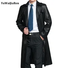 YuWaiJiaRen/мужские Куртки из искусственной кожи с отложным воротником, толстая верхняя одежда, Тренч, пальто X-Long, деловые повседневные куртки Chaqueta Cuero Hombre