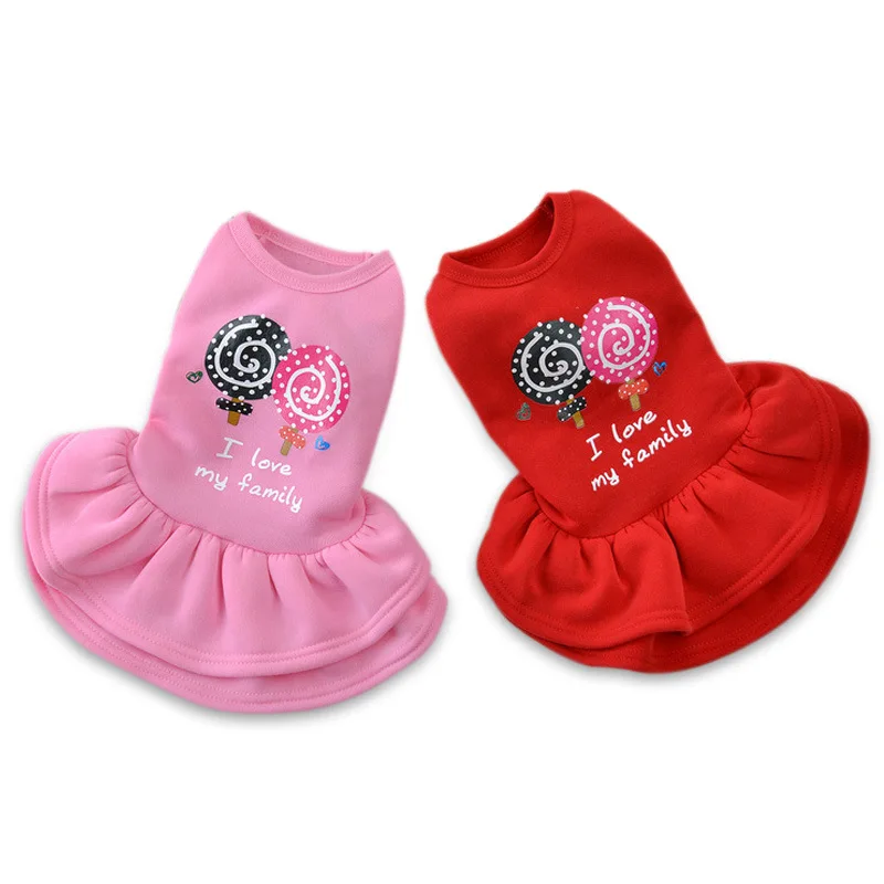 Cute Lollipop Pattern Pet Dog Dress Winter Warm Small Clothes Soft Cotton Fleece Puppy Coat princess dress XS-XL | Дом и сад