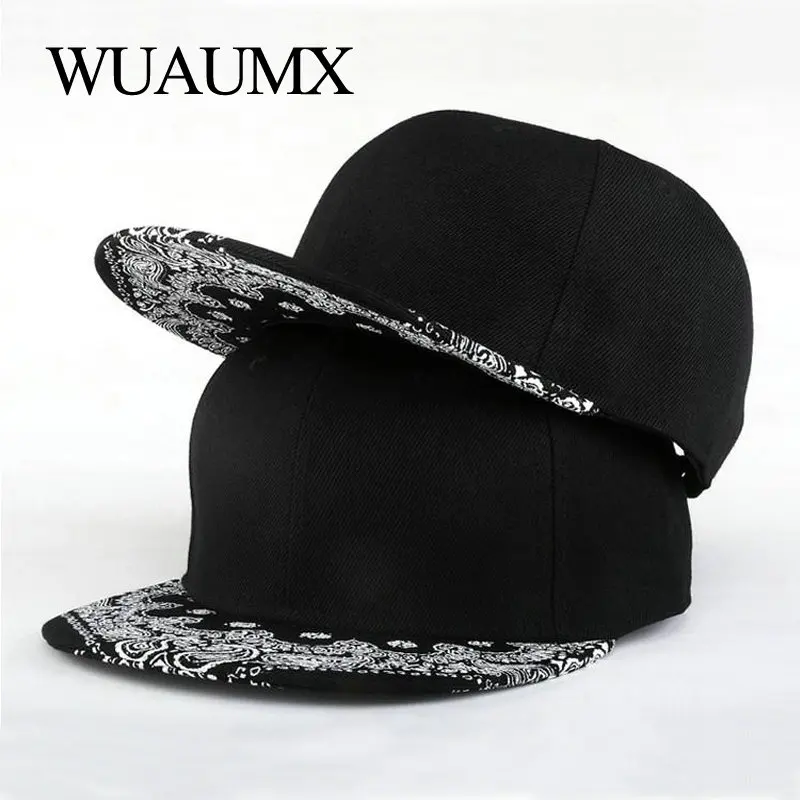 

Wuaumx Brand Summer 5 Panels Snapback Caps For Men Women Cashew Flowers Flat peak Baseball caps Flat Brim Hip Hop Hat Adjustable