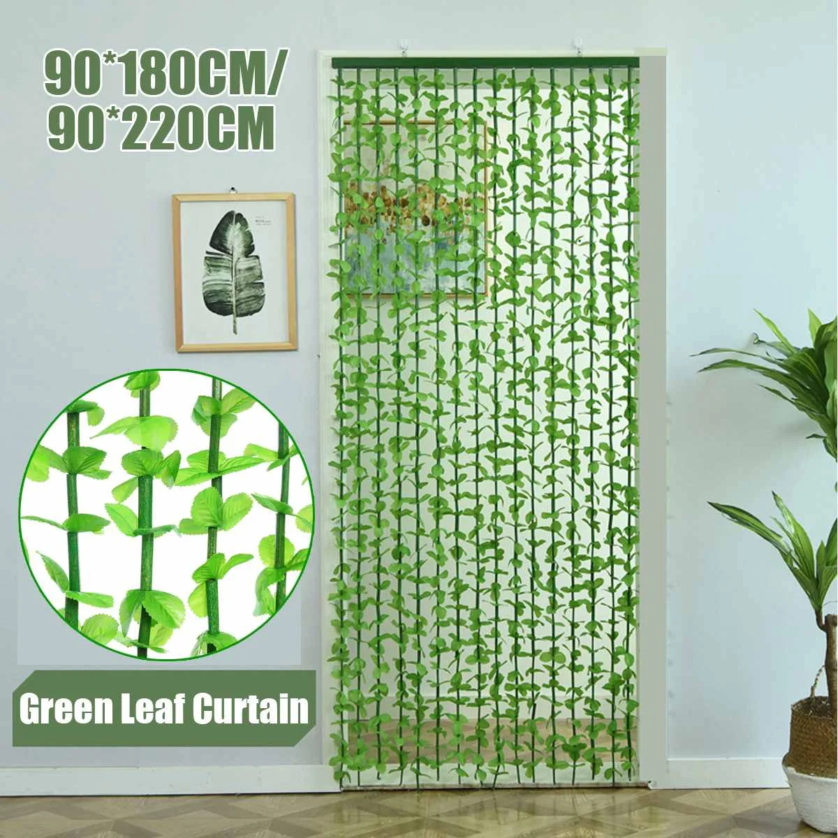 

90*180CM/90*220CM 16Lines Fly Screen Green Leaf Bamboo Leaves String Curtain For Home Living Room Door Hotel Cafe Interior Decor