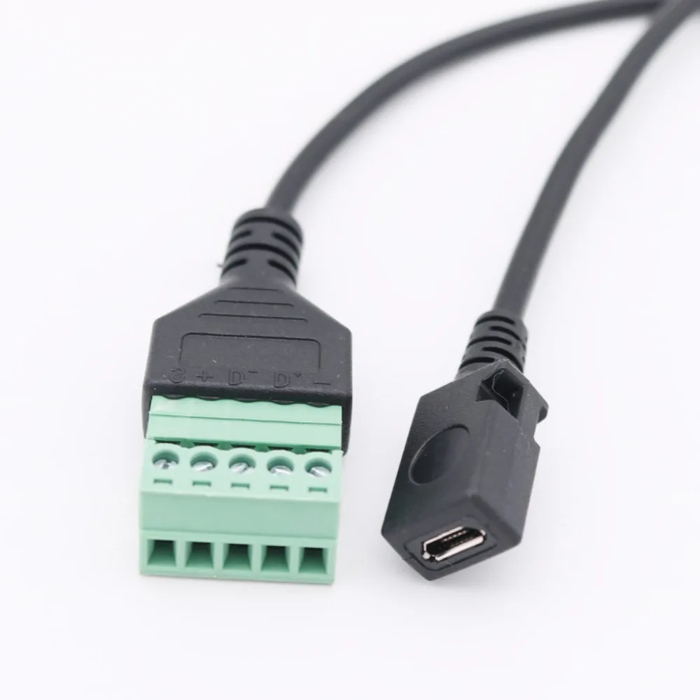 

1pc Micro USB 5 Pin 2.0 Female to 5 Pin Screw Connector with Shield Solderless Terminal Plug Adapter Cable Cord 30cm/1ft