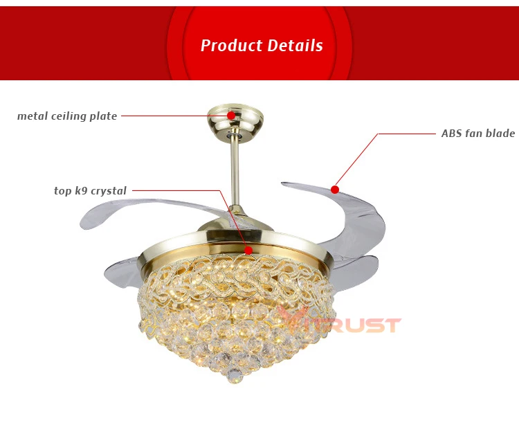 Роскошная обувь с украшением в виде кристаллов вентилятор света Европейский современный светодио дный вентилятор лампы с дистанционным Управление для Гостиная Спальня 4 лопасти вентилятора 42 дюймов