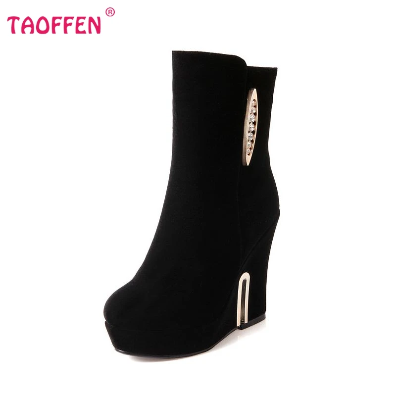 

Free shipping ankle high heel short boots women snow fashion winter warm boot footwear P15269 EUR size 34-39