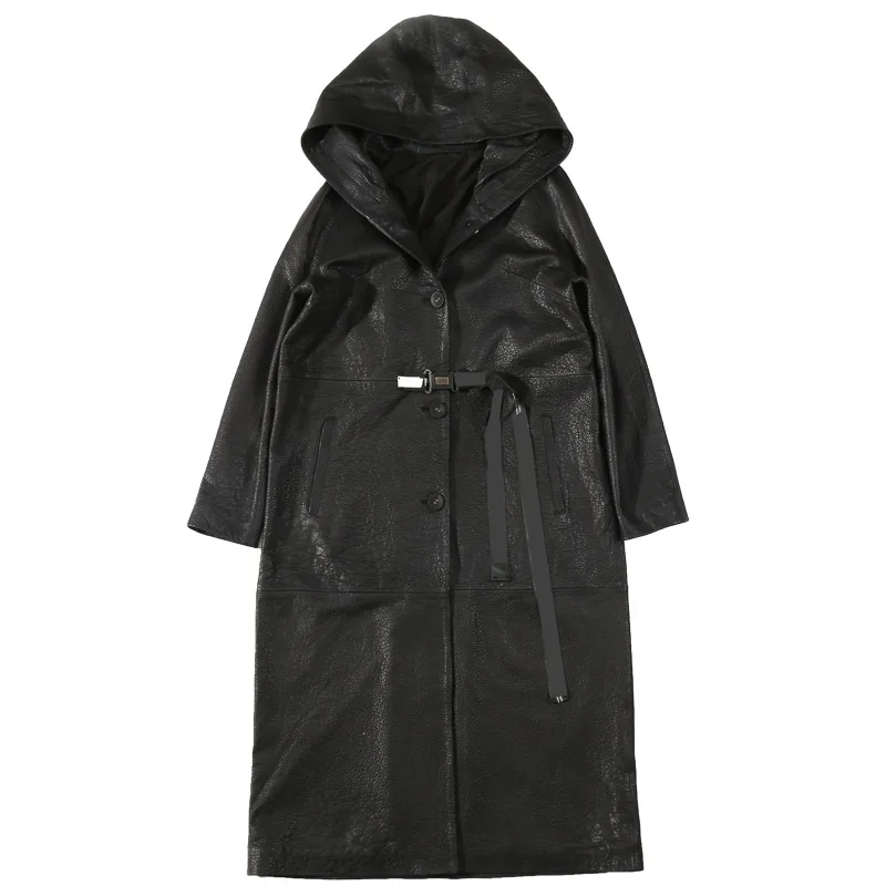 2019 New Arrival Real Leather Jacket Drawstring Genuine Leather Jacket Women Plus Size Hooded Lambskin Leather Coat for Women