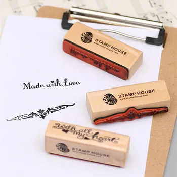 

WCIC Vintage Wooden Stamps Retro Rubber Stamps DIY Scrapbooking Craft Made with Love Wood Stamp Wedding Invitation Decorations