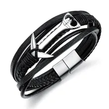 Браслет из натуральной кожи из нержавеющей стали серебряный якорь браслет и многослойные кожаные браслеты для мужские ювелирные изделия Pulseiras