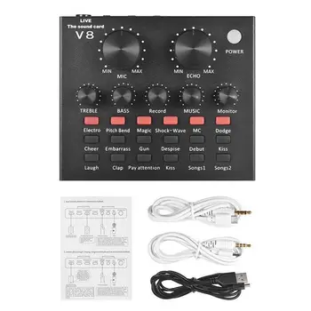

External Audio Mixing Sound Card USB Interface with Multiple Sound Effects Built-in Rechargeable Battery for Singing Recording