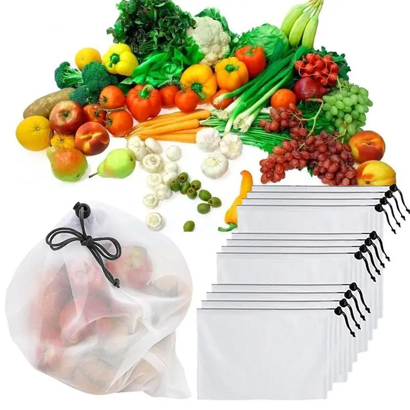 Buy 5pcs/lot Reusable Produce Bags Black Rope