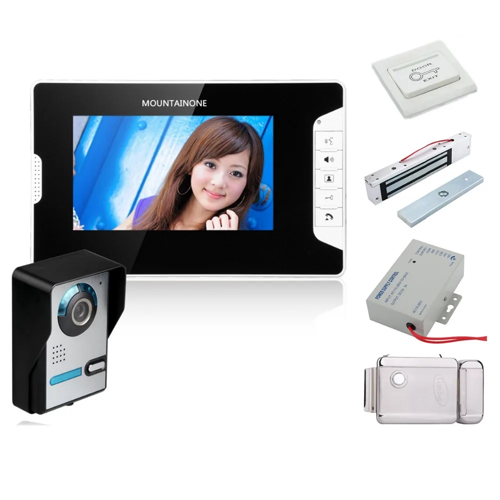 

Home Security 7 Inch Video Door Phone Doorbell Intercom Kit 1-camera 1-monitor Night Vision +Electronic locks Set