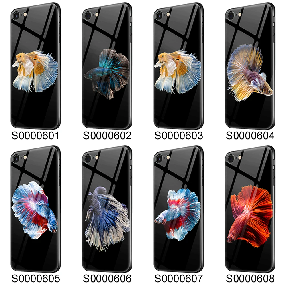 

Hard Glass for iPhone 8 case Back Cover UV TPU Fish Print Phone Case for iPhone x XS Max 7 6 6s Plus Case Coque Capa Fundas
