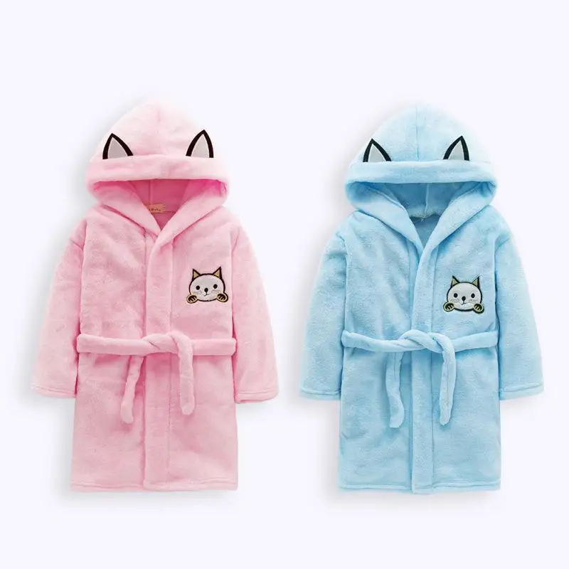 

Fleece Kids Sleepwear Autumn Winter Boys Girls Toweling Children's Coral Velvet Bathrobes Dressing Cat Children Clothing