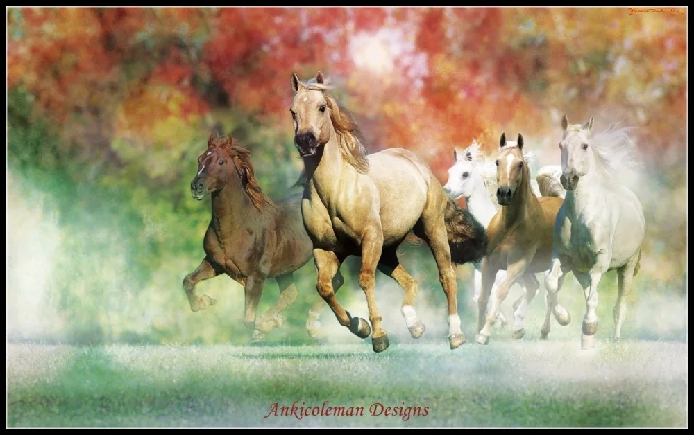 

Needlework for embroidery DIY French DMC High Quality - Counted Cross Stitch Kits 14 ct Oil painting - Group Horses Running