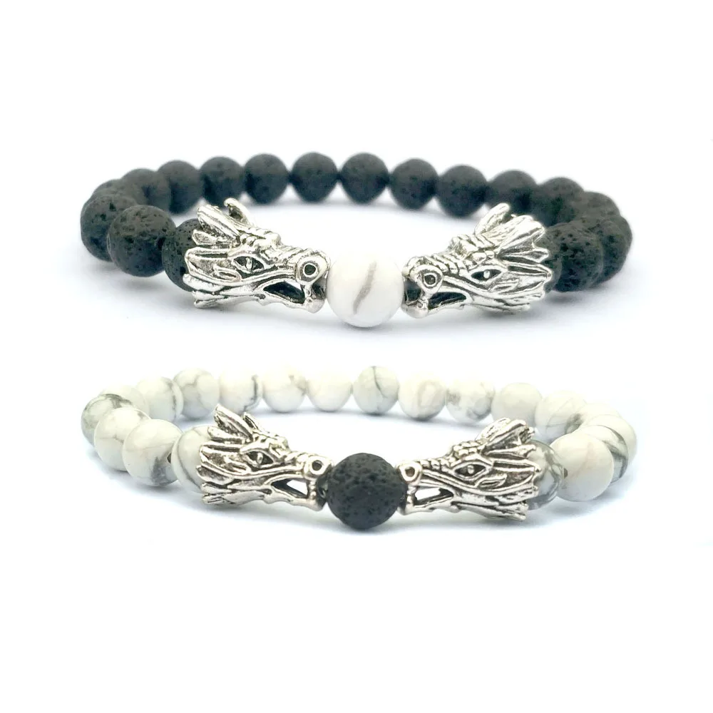 

ASHMITA 2019 Dragaon Black Lava Stone Howlite Friendship Bracelets For Women Men Couple Bracelet Friend And Love