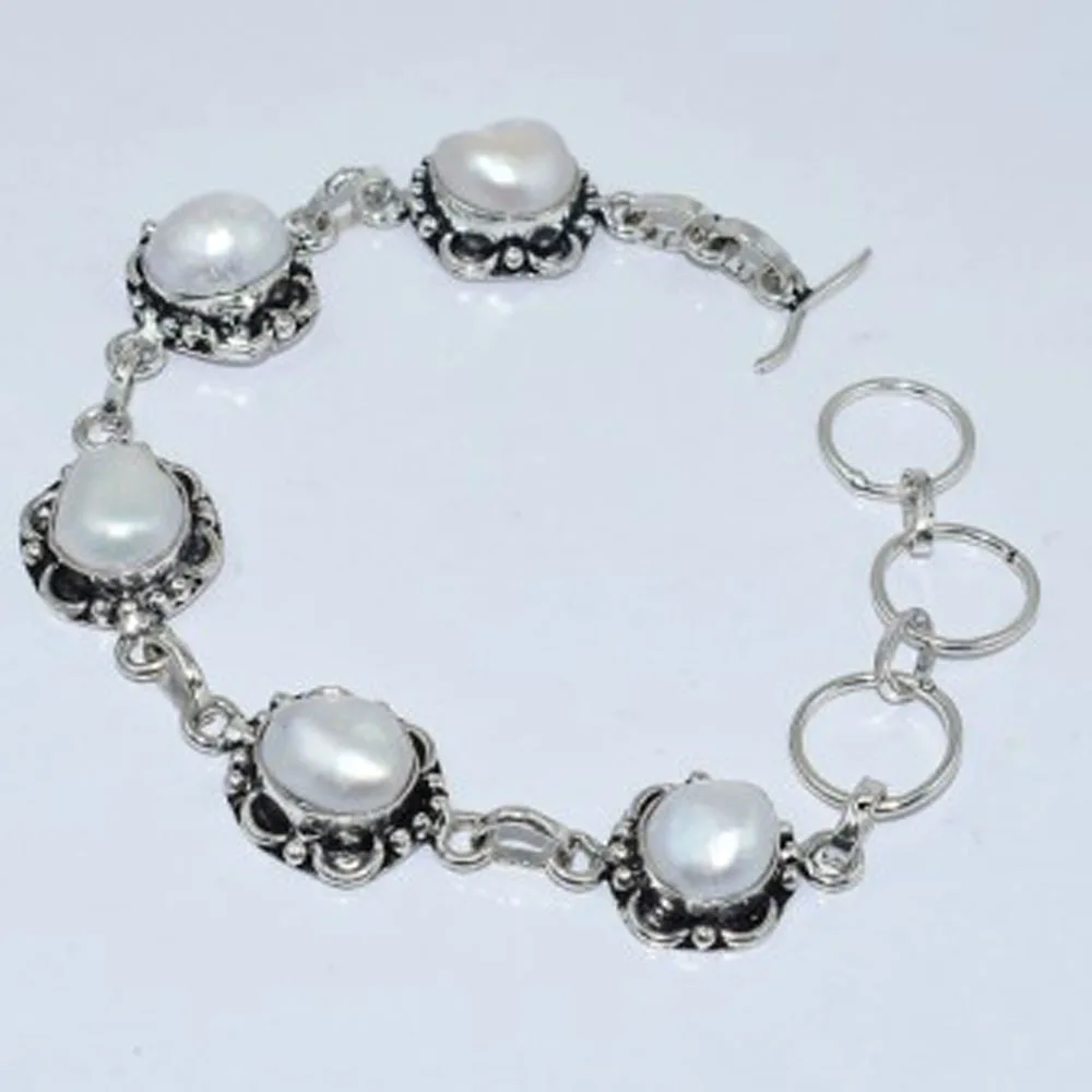 

Pearls Bracelet Silver Overlay over Copper, 20.6cm , B3397