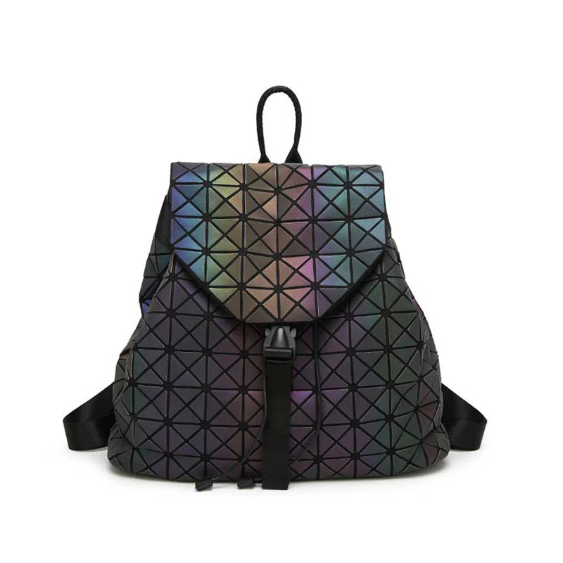 

Ohmnix Women Laser Luminous Backpack Mini Geometric Foldable Student School Bags For Teenage Girl Hologram Backpack