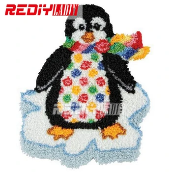 

Hot Latch Hook Rug Kits DIY Needlework Unfinished Crocheting Rug Winter Yarn Cushion Mat Cute Penguin Sets for Embroidery Carpet