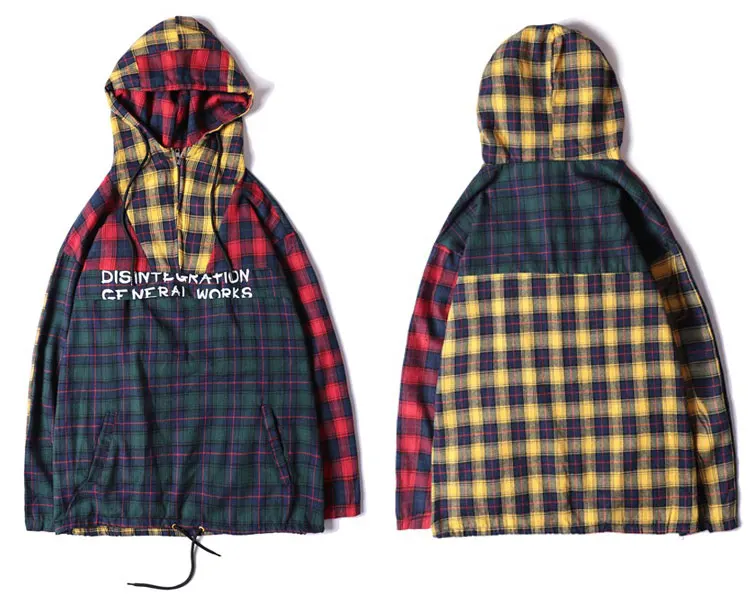 Patchwork Pullover Plaid Long Sleeve Hoodies Shirts 4