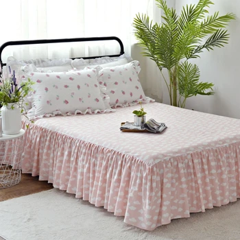 

Cloud 3Pcs Cotton Bed Skirt Mattress Cover Twin Full Queen King Bed Skirts strawberry pink Bedspread BEDSKIRT Bedding pillowcase