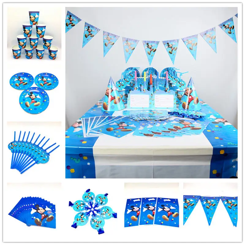 

Hot Sale Disney Mickey Mouse Theme Boy Birthday Tableware Paper Plate Napkin Popcorn Box Festival Party Decoration Banner Supply