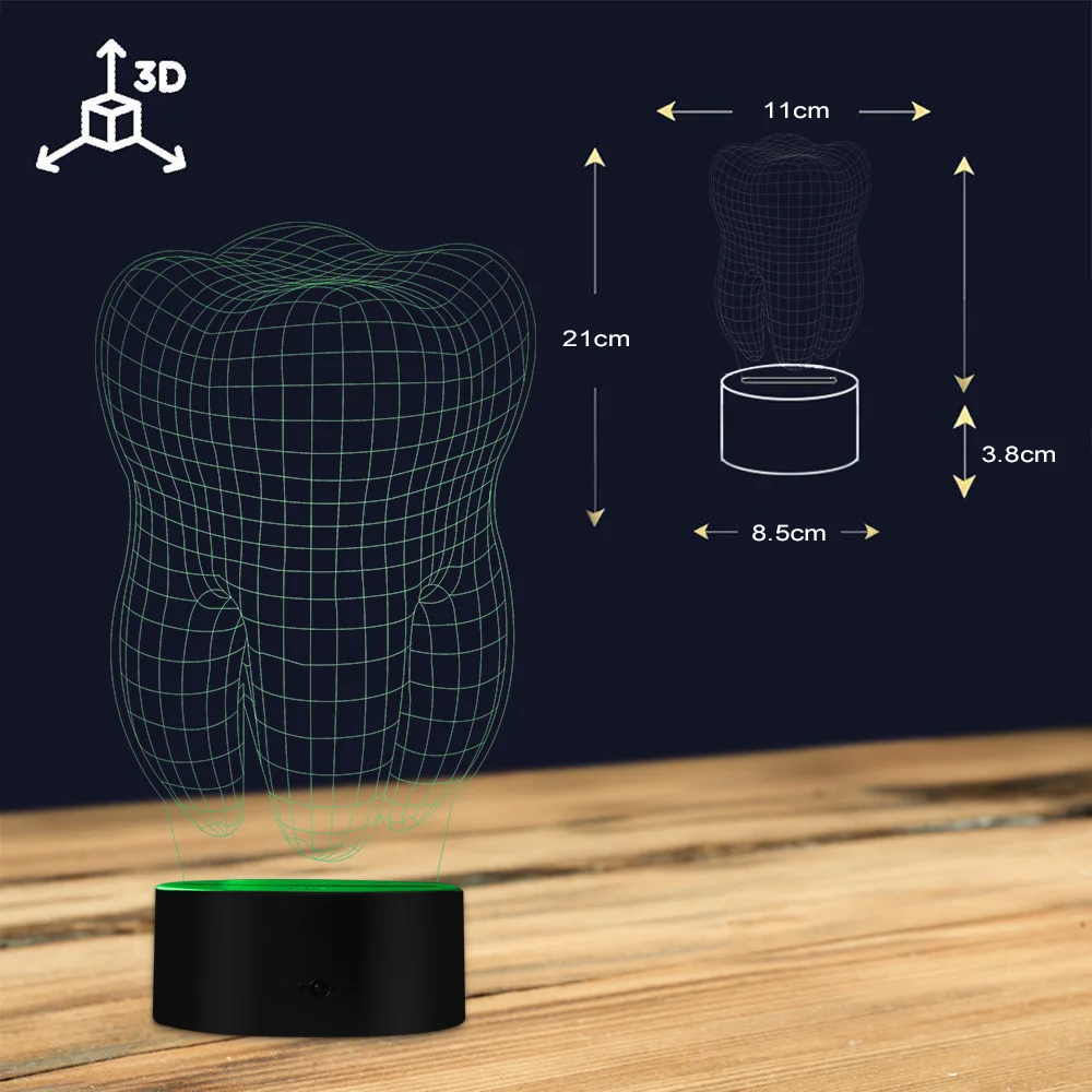 СВЕТОДИОДНЫЙ ночник в форме зуба, домашний декор, атмосферный светодиодный светильник для изменения цвета, цветной градиент, 3D Оптическая иллюзия, настольная визуальная лампа
