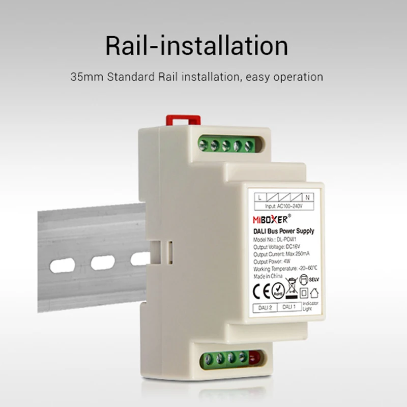 Miboxer DL-POW1 DC16V DIN Rail DALI Bus Power Supply 4W Max250mA led transformer for AC 110V 220V DALI RGB CCT led downlight
