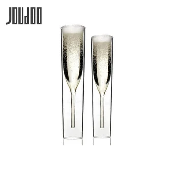 

JOUDOO Double Wall Glasses Champagne Flutes Goblet Bubble Wine Tulip Cocktail Wedding Party Glass Cup 35
