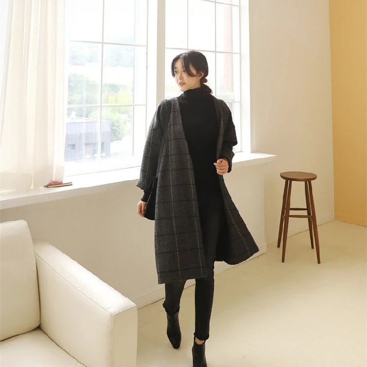 UK Women Woolen Coat Autumn Winter Cassic Simple Long Plaid Cardigan Coat Trenchcoat Wool Coat All Match Vintage Plus Size UK Women Woolen Coat Autumn Winter Cassic Simple Long Plaid Cardigan Coat Trenchcoat Wool Coat All Match Vintage Plus Size