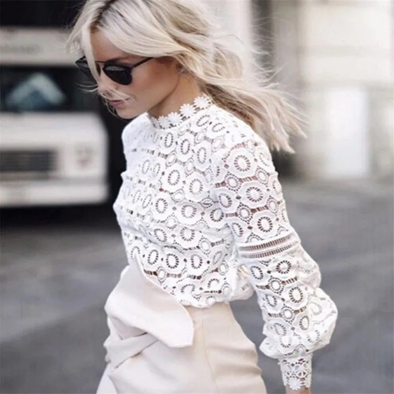 

Lace Blouse Long Sleeve Women Casual White Blouse Shirt 2019 Spring Summer Sexy Hollow out Elegant Tops Cool Blouse Blusas