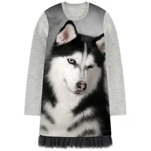 Платье для маленьких девочек платья с длинными рукавами для девочек дизайнерская детская кружевная одежда с принтом собаки Одежда для девочек модная детская одежда