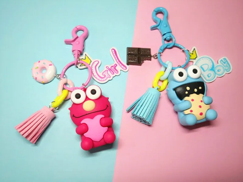 

2019 New Cute Anime Sesame Street Plush Keychain Cartoon Elmo Cookie Monster Plush Retractable Key Chain For Men Or Women