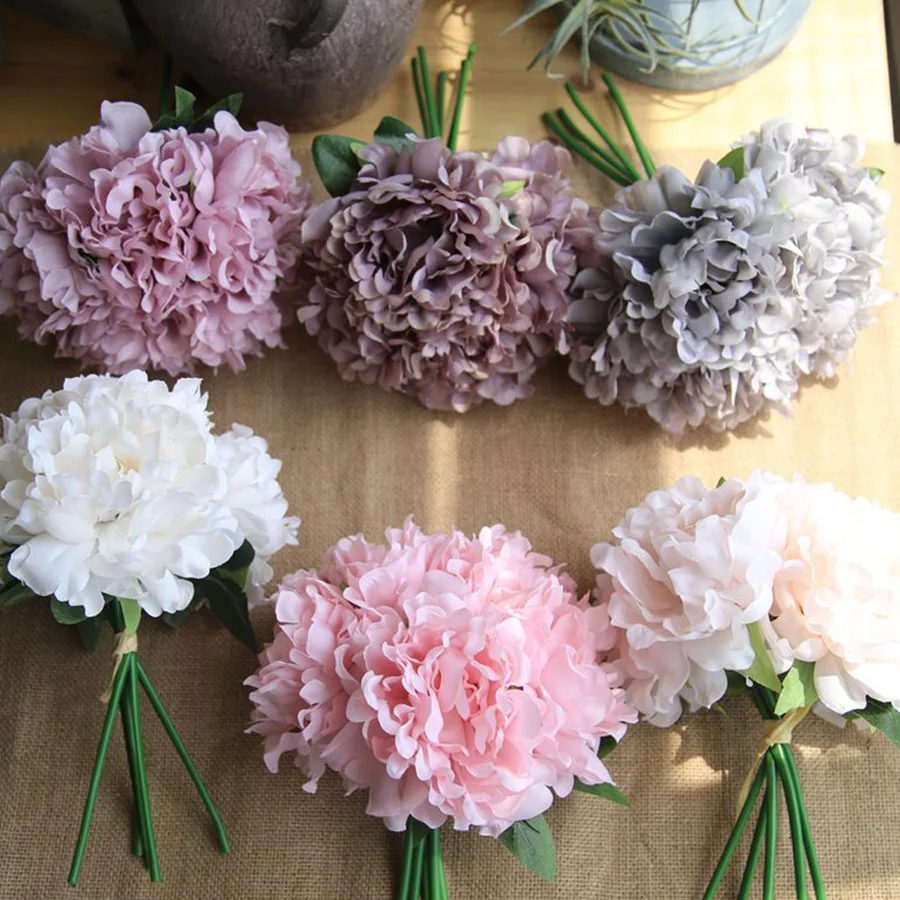 5 pcs 큰 머리 인공 꽃 모란 귀여운 실크 신부 꽃다발 가짜 꽃 홈 웨딩 diy 장식 화이트 파티 용품