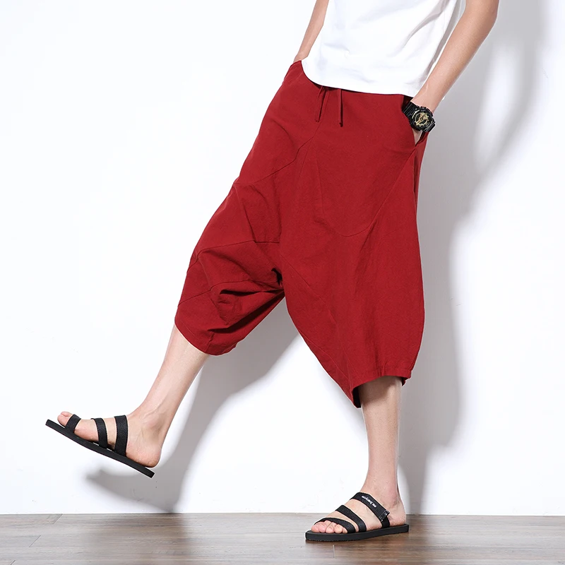Drawstring Elastic Waist Shorts Men Loose Harem Bloomers Leg Big Size 5XL Beach Bermuda Summer Sweatpants Black Hip Hop Vintage
