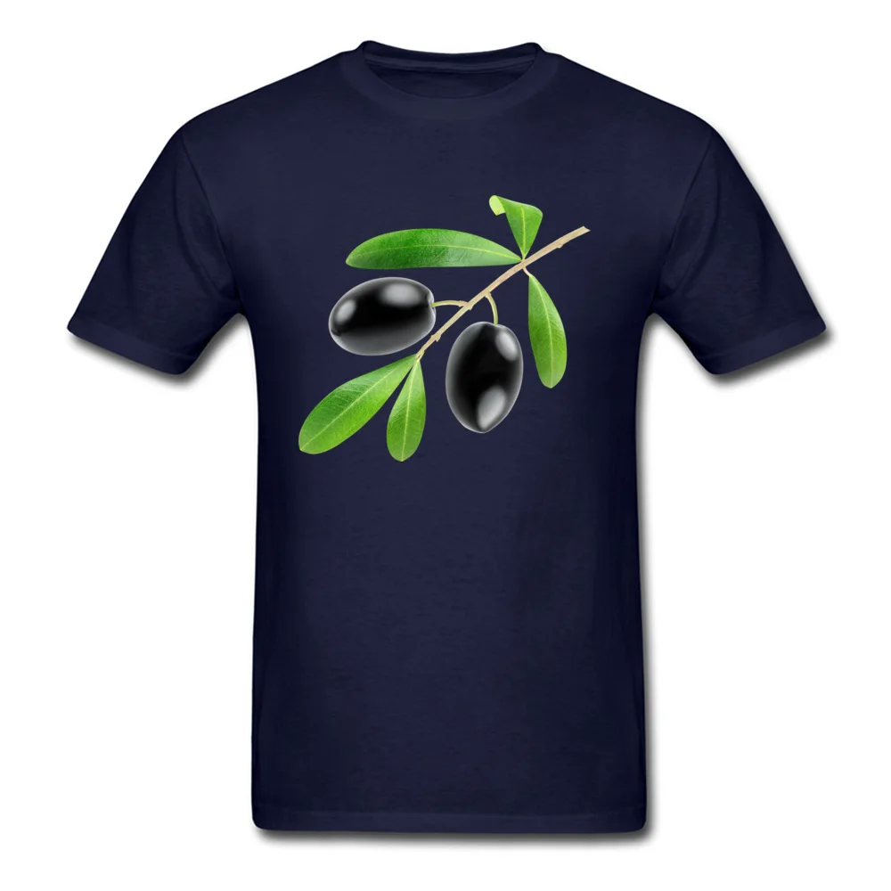 Cotton Men Short Sleeve Branch with black olives T Shirt Normal Tops Shirt Retro Family O-Neck Sweatshirts Drop Shipping Branch with black olives navy