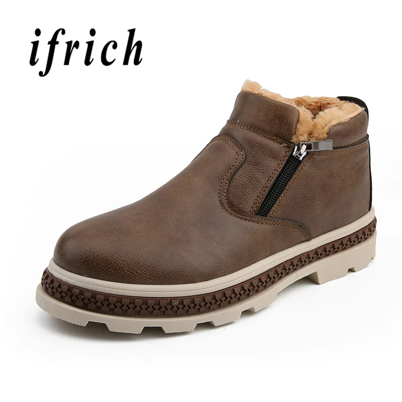 

Comfortable Winter with Fur Men Boots Brown Black Men Snow Boots Thick Soled Mens Zipper Boots New Cool Youth Fashion Male Shoes