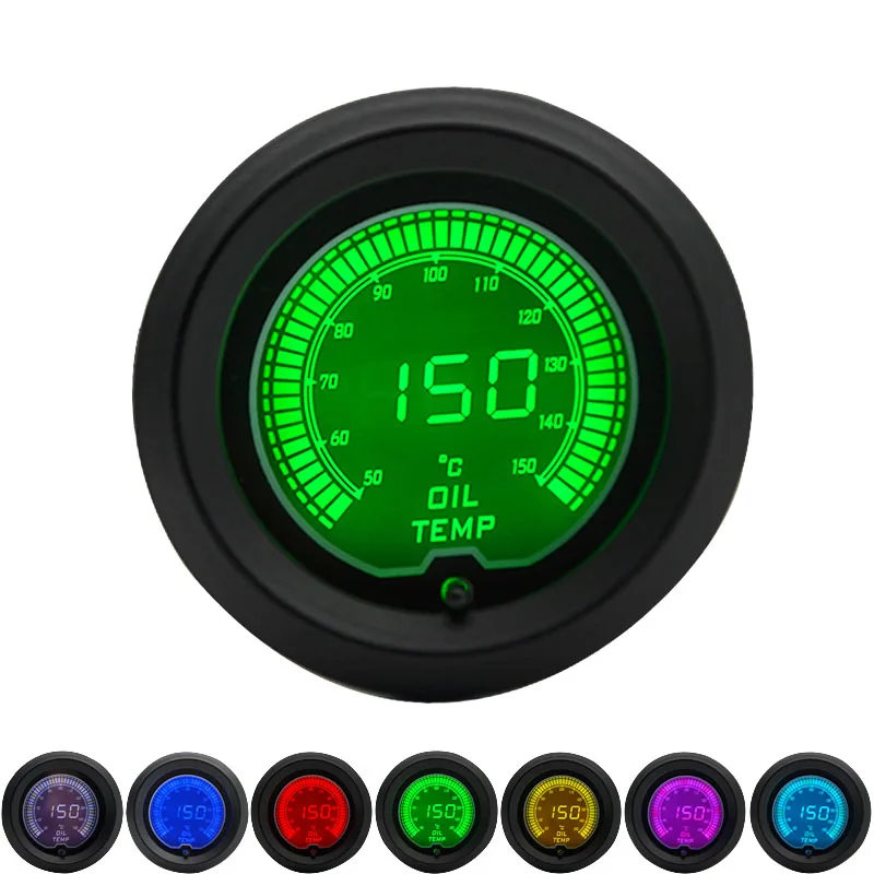 

52mm Oil Temp Gauge LCD Digital 7 Color Display With Sensor