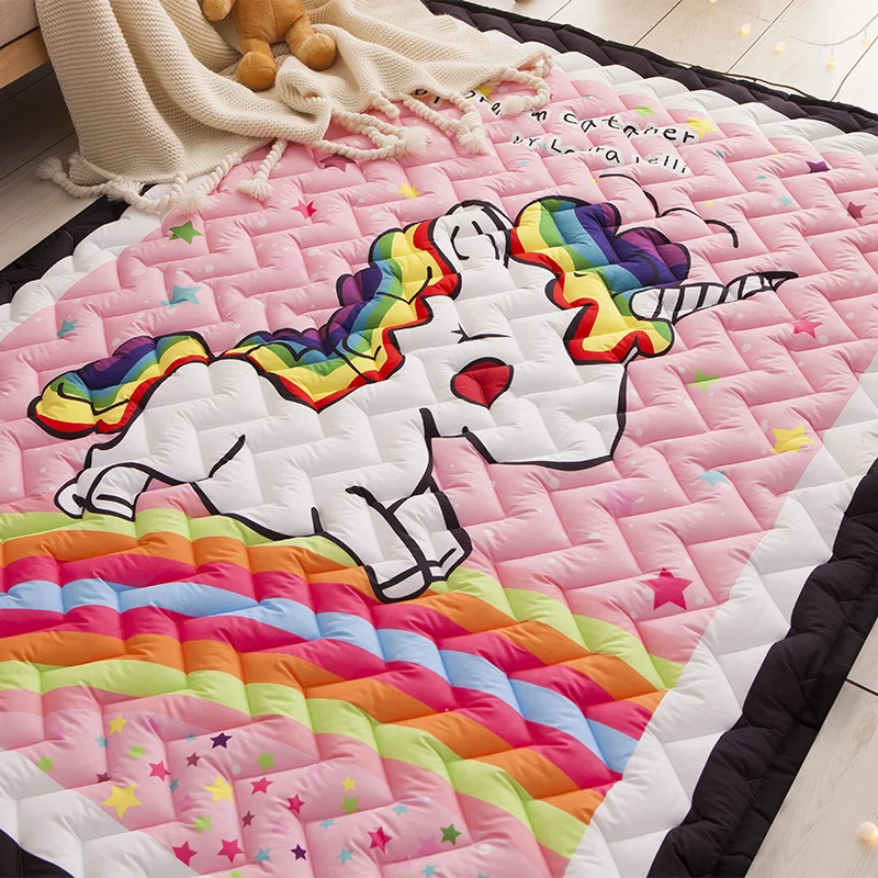 TREENDPOOL Premium Quilted Cotton Baby Play Mat Cute Cartoon Unicorn Pattern Children Rug Animal Thickening Carpet Baby Creeping
